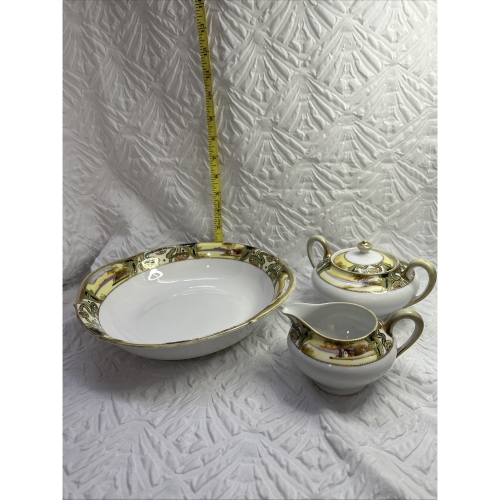 Vintage Nippon Hand Painted Creamer and Sugar Bowl with Lid Floral